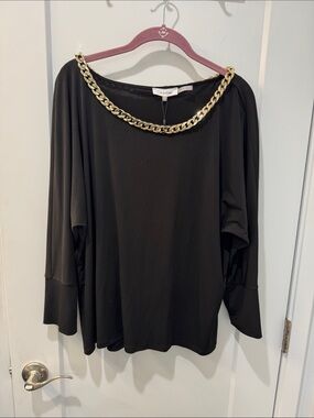 Calvin Klein Black Top with Gold Chain Neckline